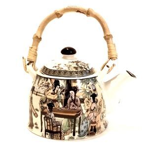 Vintage Asian Small Teapot Bamboo Handle With Strainer